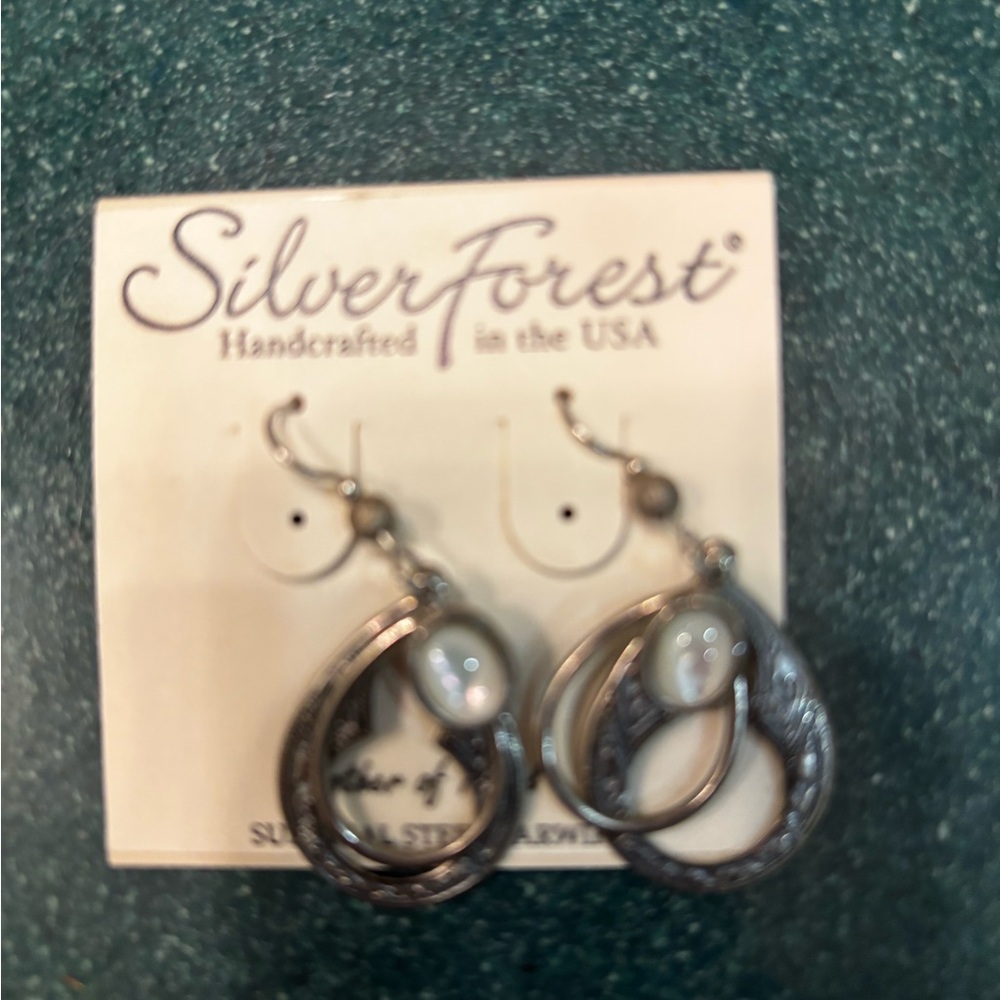 Silver Forest Silver and White Earrings